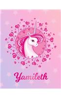 Yamileth: Unicorn Large Blank Primary Handwriting Learn to Write Practice Paper for Girls - Pink Purple Magical Horse Personalized Letter Y Initial Custom Fir