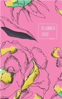 Planner 2019 12 Months: 5x8 Weekly and Monthly Notebook Organizer from Jan to Dec 2019 Cute Flower Pink Design