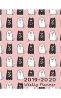 2019-2020 Weekly Planner: Large Two Years Organizer Notebook - Cats B&w Pattern