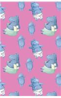 Journal Notebook Cute Hippos Pattern Pink