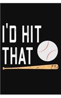 I'd Hit That: Funny Baseball Journal 6 x 9 Blank Lined Sport Notebook For Baseball Players, I'd Hit That Paperback