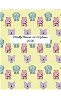 Weekly Planner At A Glance 2020: Cute blue and purple elephant and pink hippo planner/organizer. Easy to use at a glance biweekly diary for all your lists, notes and reminders. Cute