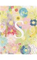 S: Monogram Initial S Notebook for Women and Girls-Pastel Floral-120 Pages 8.5 x 11