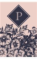 P: Elegant Monogrammed Blank Dotted Journal: Beautiful and Classic Bulleted Dot Grid Notebook: Pink and Navy Floral Design