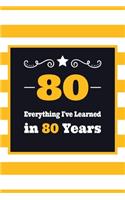 80 Everything I've Learned in 80 Years: Birthday Journal - 6 x 9 Lined - 100+ pages - Birthday Gag Gift - Notebook Record Keeper - Prayer Log