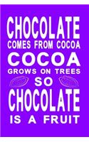 Chocolate comes from cocoa violet: Notebook, Diary and Journal with 120 Lined Pages for chocolate lovers