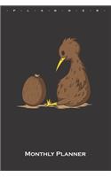 Kiwi bird looking wondered on a Kiwi fruit Monthly Planner