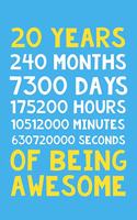20 Years of Being Awesome: 6x9" Dot Bullet Notebook/Journal 20th Birthday Gift Idea. Funny Card Alternative