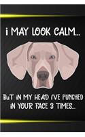 I May Look Calm But In My Head I've Punched In Your Face 3 Times: Weimaraner Puppy Dog 2020 2021 Monthly Weekly Planner Calendar Schedule Organizer Appointment Journal Notebook For Dog Owners and Puppy Lovers