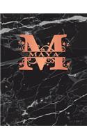Maya: Personalized Journal Notebook for Women or Girls. Monogram Initial M with Name. Black Marble & Rose Gold Cover. 8.5 X 11 110 Pages Lined Journal Pap
