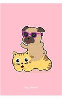 Pug Journal: Dot Grid Journal - Pug With Cat Cute Animal Gift Idea - Pink Dotted Diary, Planner, Gratitude, Writing, Travel, Goal, Bullet Notebook - 6x9 120 page