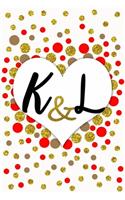 K and L Personalized Monogrammed notebook journal gift with Two Initials for Couples and lovers on valentine's day, wedding anniversary and special occasions with beautiful golden glitter red and confetti cover
