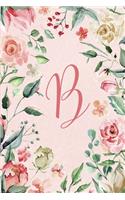Notebook 6"x9" - Initial B - Pink Green Floral Design