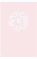 S: 110 Sketchbook Pages (6 x 9) - Monogram Sketch Notebook with a Light Pink Background and Simple Vintage Elegant Design - Personalized Initial Letter