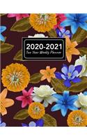 2020-2021 Two Year Weekly Planner: 8.5x11 Tropical Flowers Vintage Floral Pattern 2 Year Weekly Planner, Organizer, Journal, Notebook & To Do list Gift For Men, Women, Teen Girls, Boy