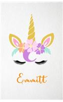 Emmitt A5 Lined Notebook 110 Pages: Funny Blank Journal For Lovely Magical Unicorn Face Dream Family First Name Middle Last Surname. Unique Student Teacher Scrapbook/ Composition Great