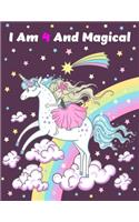 I Am 4 And Magical: Unicorn Journal and Sketchbook for 4 Year Old Girls, Happy Birthday Unicorn Journal Notebook For Kids, 4 Year Old Birthday Gift for Girls / Perfect 