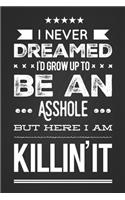 I Never Dreamed I'd Grow Up to Be an Asshole But Here I Am Killin' It: Funny Novelty Birthday Gift Premium Black Matte Blank Notebook Journal 6x9 115 Lined Pages