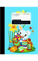 Primary Composition Book - Bunny Rabbit: Kids School Exercise Book with Butterflies, Chicks & Ladybug [ Times Tables * Wide Ruled * Large Notebook * Color * Perfect Bound ]