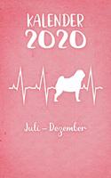 Kalender 2020: Rosa Tageskalender Mops Herzschlag Hunde 2. Halbjahr Juli Dezember ca DIN A5 weiß über 190 Seiten