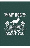 My Dog Was Right About You: My Prayer Journal, Diary Or Notebook For Dog Lovers. 110 Story Paper Pages. 6 in x 9 in Cover.