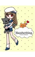Handwriting Practice Notebook: Yellow Anime Pet-Cat Sailor Girl, Penmanship Paper Exercise Blank Book For Primary Kids Pre-K, Kindergarten to Grade 3, 8.5 x 11, 100 Pages Dashed M