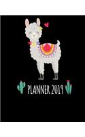 Planner 2019: Cute Llama & Cactus Cover 12 Month Agenda - Calendar, Organizer, Notes & Goals (Weekly and Monthly Planner 8 x10 inches 135 pages)
