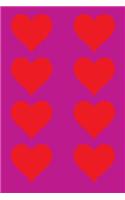 100 Page Unlined Notebook - Red Hearts on Mauve