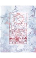 The Moon: College Ruled Journal - 8.5 x 11 A4 Notebook - Radiant Moon Stone Marble and Rose Gold Tarot Card - 150 College Ruled Lined Pages