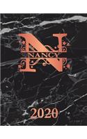 Nancy: 2020. Personalized Name Weekly Planner Diary 2020. Monogram Letter N Notebook Planner. Black Marble & Rose Gold Cover. Datebook Calendar Schedule