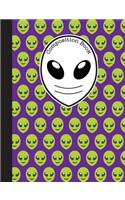 Composition Book: Purple and Green Emoji Alien Notebook with 150 Pages or 75 Sheets, Wide Ruled