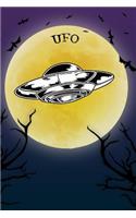 UFO Notebook Halloween Journal: Spooky Halloween Theme Blank Lined Student Exercise Composition Book/Diary For Sci-fi Aliens Outer Space & UFO Flying Saucer Lovers, 6x9, 130 Pages 