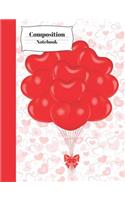 Composition Notebook: Red Floating Balloons Creative Writing Journal for Girls