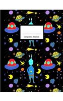 Composition Book: Wide Ruled Notebook Aliens Space UFOs Planets Design Cover