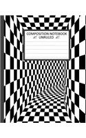 Unruled Composition Notebook: Unruled Composition Notebook 8" x 10". 120 Pages. Black and White 3D Chess Board Squares Pattern.