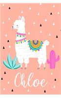 Chloe: Personalized with name - cute notebook for girls women with cute llama alpaca cactus 6x9 inch. blank lined journal