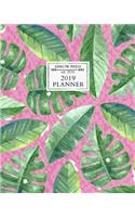 2019 Planner: Weekly and Monthly Planner/Calendar Oct 2018 - Dec 2019 Green Palms on Textured Pink