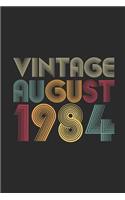 Vintage August 1984: Blank Lined Notebook - Journal for August Birthday Gift Idea