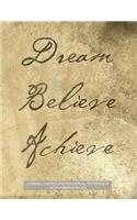 Cornell Notes Inspirational Notebook 160 Numbered Pages: Dream, Believe, Achieve Notebook for Cornell notes with grunge paper cover - 8.5"x11" ideal for studying, includes guide to effective studying and l