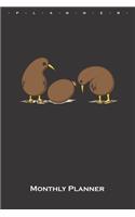 Two Kiwi birds with a Kiwi fruit Monthly Planner