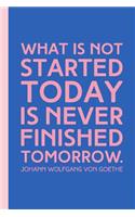 What Is Not Started Today Is Never Finished Tomorrow: 6 X 9 110 Page Dot Grid Journal to Help You Stop Procrastinating and Organize Your Life Inspirational Quote Blue Cover