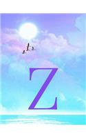 Z: Monogram Initial Z Notebook for Women, Teens and Girls - See your Initials in the Clouds Paradise Purple Sky - 8.5 x 11 Composition Notebook, Journa