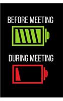 Before Meeting, During Meeting: Lined Funny Office Notebook, Journal, notepad to write in. Funny gift or alternative to a card for Coworker