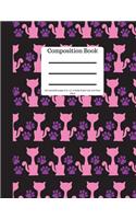 Composition Book 100 Sheet/200 Pages 8.5 X 11 In.-Wide Ruled-Cats and Paws-Black: Pet Kitten Notebook for School - Student Journal - Writing Composition Book - Soft Cover