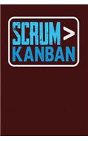 Scrum > Kanban: Dark Red, Blue & White Design, Blank College Ruled Line Paper Journal Notebook for Project Managers and Their Families. (Agile and Scrum 6 x 9 inch 