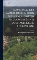 Stammbaum der Familie des D. Martin Luther zur dritten Secularfeier seines Todestages des 18. Februar 1846.