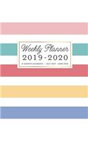 Weekly Planner 2019 - 2020 12-Month Academic, July 2019 - June 2020: Happy Rainbow Stripe Print Simple Weekly & Monthly Dated Calendar Organizer with To-Do's, Checklists, Notes and Goal Setting Pages