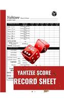 Yahtzee Score Record Sheet: A Cute Red Large Score Card Pads, Log Book Keeper, Tracker, Of Yahtzee Game Set Dice Thrown; With 100 Pages To Write In Players Name and Scores For 