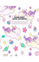 Blank Sheet Music Notebook: Cute Unicorn Matte Cover Design with 110 Pages White Paper Interior for Musician Students and Professionals Playing Piano, Ukelele, Mandolin and oth