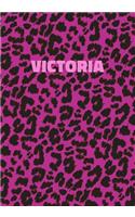 Victoria: Personalized Pink Leopard Print Notebook (Animal Skin Pattern). College Ruled (Lined) Journal for Notes, Diary, Journaling. Wild Cat Theme Design wi